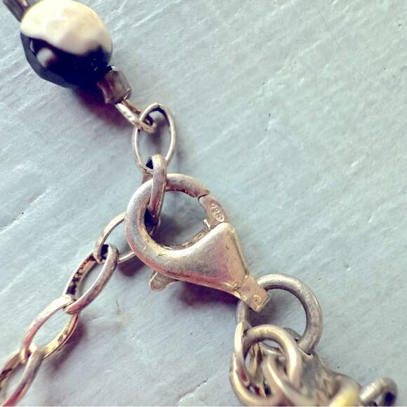 925 Sterling Silver Beaded Ocean Jasper & Pearl Triple Stranded Bracelet - Picture 4 of 7